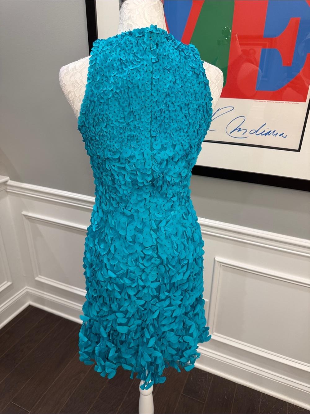 THEIA Turquoise Blue Petal Applique Sleeveless Cocktail Dress Size 0 - Picture 14 of 15